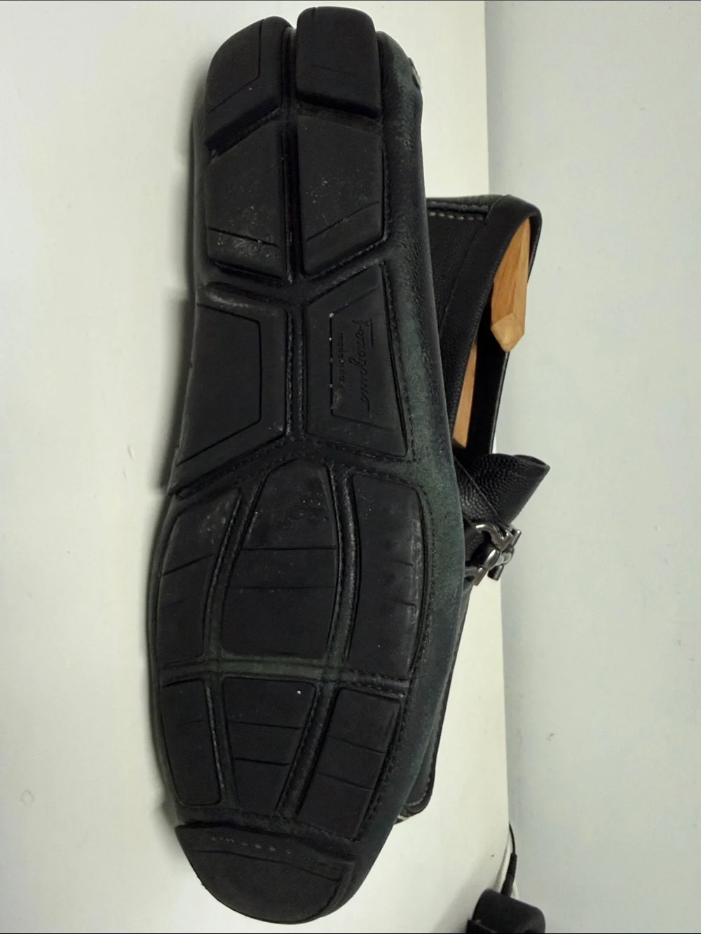 Salvatore Ferragamo Black Pebbled Leather Bit Slip-Ons